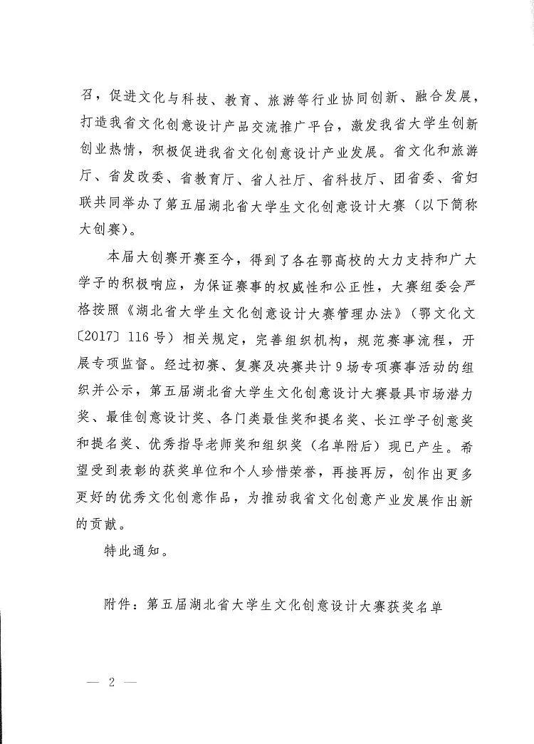 關(guān)于公布第五屆湖北省大學(xué)生文化創(chuàng)意設(shè)計大賽評選結(jié)果的通知