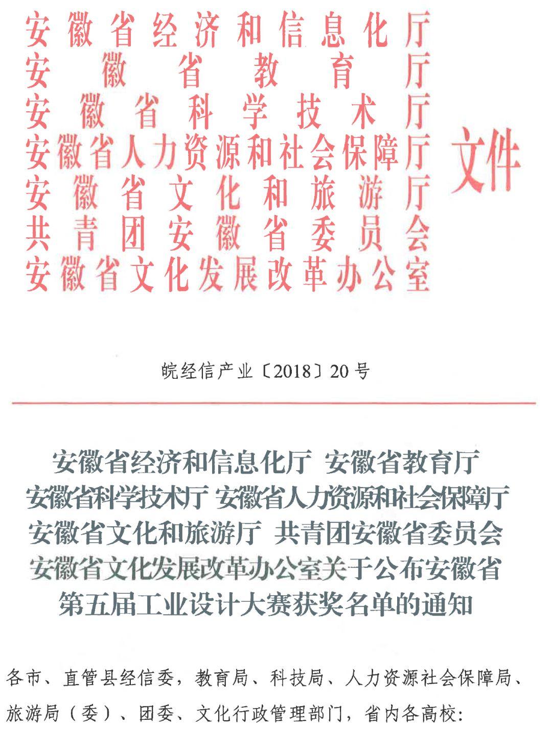 2018安徽省第五屆工業(yè)設(shè)計(jì)大賽獲獎(jiǎng)名單公布